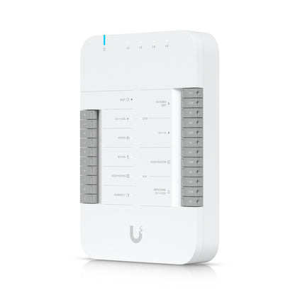 UBIQUITI UA-HUB: Ein kompakter, eleganter Netzwerk-Hub mit mehreren Ethernet-Anschlüssen, ideal für die Verbindung von Geräten in einem modernen Netzwerk. Der Hub ist in einem schlichten, weißen Gehäuse gehalten und zeigt eine LED-Anzeige für den Betriebsstatus.