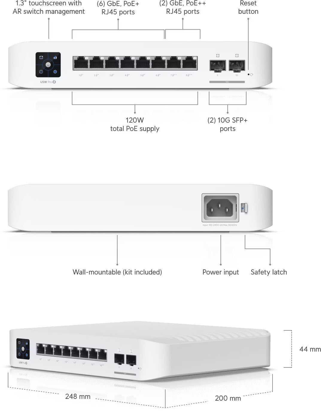 Der UBIQUITI UniFi Switch USW-PRO-8-POE ist ein leistungsstarker Managed Switch mit 8 PoE-fähigen Gigabit Ethernet-Ports, ideal für kleine bis mittelgroße Netzwerke.