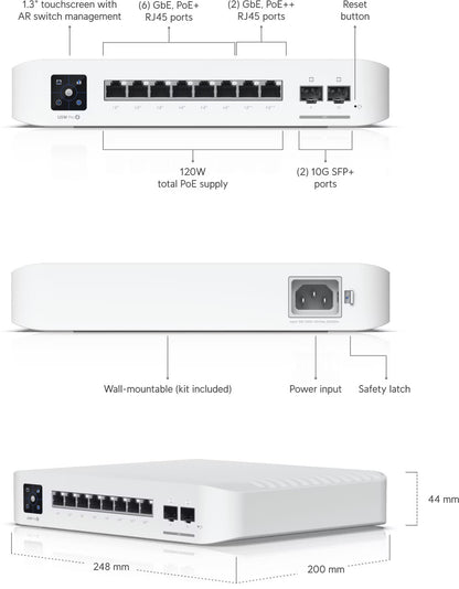Der UBIQUITI UniFi Switch USW-PRO-8-POE ist ein leistungsstarker Managed Switch mit 8 PoE-fähigen Gigabit Ethernet-Ports, ideal für kleine bis mittelgroße Netzwerke.