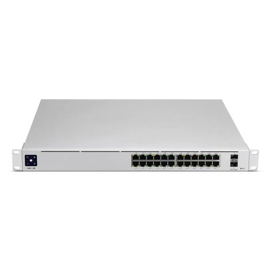 Ubiquiti USW-Pro-24-POE, ein 24-Port PoE-Switch für die zentrale Verwaltung und Stromversorgung von UniFi-Geräten in Netzwerken.